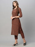 Anni Designer Women'S Cotton Blend Straight Printed Kurta With Pant Set (Swami-Maroon_M_Maroon_Medium),Maroon,M,Cotton Blend,Regular,