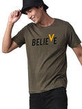 ADRO Men's Believe Design Printed T-Shirt (L, Olive Green)