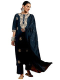 Libas Gerua Womens Yoke Design Silk Blend Straight Kurta With Trousers And Dupatta