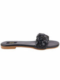 Shoetopia Women'S Black Braided Flat Slip-On Sandals Comfortable Open-Toe Casual Slides For Summer Beach Eu37,Black,4,B0BSCB6KCJ