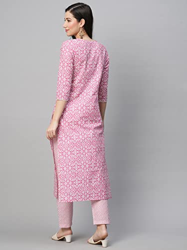Gosriki Women'S Cotton Blend Printed Straight Kurta With Pant (Kavi Pink-Nw06-Gs_3Xl_Pink_Xxx-Large),Pink,3,B0BVJ42P65