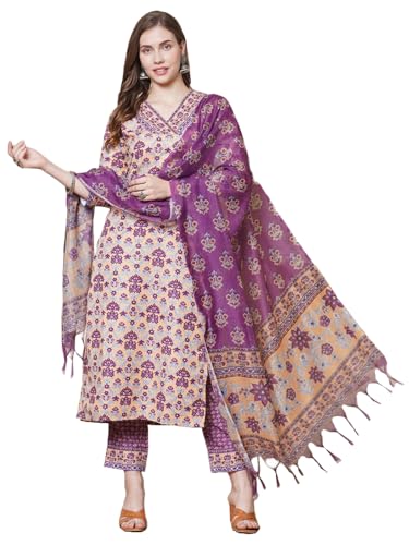 Anni Designer Women'S Rayon Blend Straight Printed Kurta With Pant & Dupatta (Madhu Yellow-Vks02_S_Yellow_Small),Yellow,S