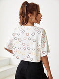 Toplot Tops For Women Casual Printed Crop Top With Half Sleeve (Crop-Top-5098-Smile-M),Off White,,B0C94FZSHY