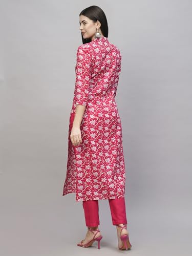 Anni Designer Women'S Cotton Blend Straight Printed Kurta With Pant (Vaagdevi Pink-Nw_Xl_Pink_X-Large),Pink,XL,Cotton Blend,Vaagdevi Pink-NW_1416,