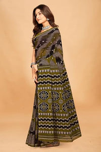 Tamaira Fashion Women'S Plain Cotton Saree (11538_Grey&Mehendi