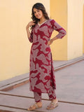 Anni Designer Women'S Rayon Blend Straight Printed Kurta With Pant (Neam Maroon_Xl_Maroon_X-Large),Maroon,XL,Rayon Blend,Regular,