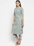 Gosriki Women'S Cotton Straight Kurta With Checkered Trouser Multicolour,Multicolour,,B08QZ7KM8D