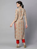 Anni Designer Women'S Cotton Blend Straight Printed Kurta With Pant Set (Parjapati Cream-Nw_L_Cream_Large),Cream,L,Cotton Blend,Regular,