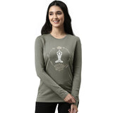 Enamor Essentials Full Sleeve Round Neck Slim Fit Stretch Cotton Lounge Tshirt For Womens-E157 (E157_Ash Grey/Lotus Yogini_L)
