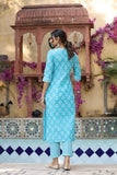 Anni Designer Women'S Cotton Blend Straight Printed Kurta With Pant (Kidaya Blue-Bfv_5Xl_Blue_Xxxxx-Large),Blue,5XL,Cotton Blend,KIDAYA BLUE-BFV049,