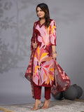 Anni Designer Women'S Rayon Blend Printed Straight Kurta With Pant & Dupatta (Khissu Maroon_Xl_Maroon_X-Large),Maroon,XL,Rayon Blend,Regular,Kurta, Scarf
