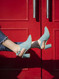 Shoetopia Women'S Block Heel Pumps,Blue,7,B0BY6T73P3