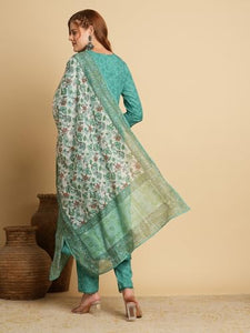 Anni Designer Women'S Cotton Blend Anarkali Solid Kurta With Pant & Dupatta (Utsav Green_3Xl_Green_Xxx-Large),Green,3XL,Cotton Blend,Anarkali,Dupatta