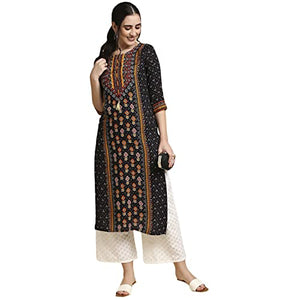 anubhutee Black Ethnic Printed Straight Cotton Kurta Suit Set with Palazzos for Women