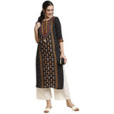 anubhutee Black Ethnic Printed Straight Cotton Kurta Suit Set with Palazzos for Women