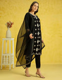 Kaari Rayon Staple 3 PCS Women Kurta Set (KAAAW24WSKD-82020_Kohl Black_L)