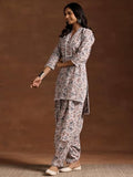 Libas Womens Printed Cotton Straight Kurta With Salwar Grey L