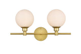 Living District Cordelia 2-Light Iron/Glass Bath Sconce In Brass/Frosted White
