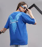 Kyda Women'S 100% Pure Cotton Oversized Drop Shoulder Premium Front & Back Printed T-Shirt,BlueApparel,L