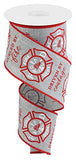 Firefighter Badge Wired Edge Ribbon 2.5 x 10 Yards (Light Grey)