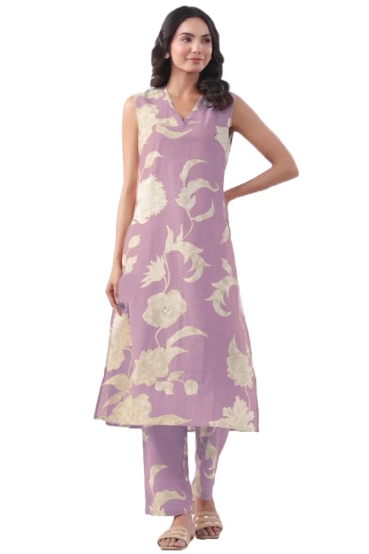 Anni Designer Women'S Rayon Viscose Straight Printed Kurta With Pant (Teras Purple_S_Purple_Small),Purple,S