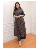 Anni Designer Women'S Cotton Blend Straight Printed Kurta With Palazzo (Abp Blue-Nw_S_Blue_Small),Blue,S,Cotton Blend,ANNI DESIGNER Women's Cotton Blend Straight Printed Kurta with Pant (ABP Blue-NW),