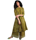 Gosriki Women'S Rayon Viscose A-Line Printed Kurta With Palazzo (Chaurya Mehandi-Vks01-Gs_S_Green_Small),Mehandi,,B0FDBC9GGX