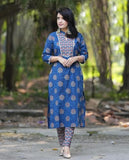 Anni Designer Women'S Rayon Blend Straight Printed Kurta With Pant (Kannum Blue_Xxl_Blue_Xx-Large),Blue,2XL,Rayon Blend,Regular,