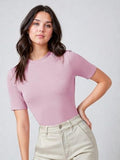 Kotty Women'S Slim Fit Half Sleeve Ribbed T-Shirt(Pink_Xl)