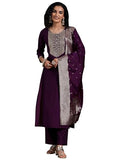 Libas Womens Woven Design Silk Blend Straight Kurta With Trousers And Dupatta