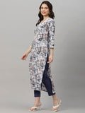Anni Designer Women'S Cotton Blend Straight Fit Printed Kurta With Pant (Southz Grey-Nw_S_Blue_Small),Grey,S,Cotton Blend,Straight,