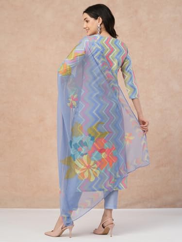 Anni Designer Women'S Rayon Blend Straight Printed Kurta With Pant & Dupatta (Zaggu Blue_M_Blue_Medium),Blue,M,Rayon Blend,Regular,Kurta, Scarf