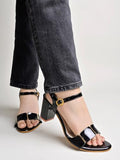 Elegant Black Heeled Sandals For Women ||Ankle Strap Chunky Block Heels With Gold Accent Open Toe Dress Eu38,Black,5,B0BSC9XMY9