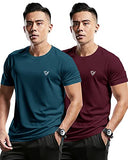 Eyebogler Mens Round Neck Half Sleeve Solid Dry Fit Tshirt Pack Of 2,Ink Blue::Wine MelanApparel,S