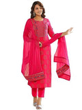 Anni Designer Women'S Cotton Blend Straight Printed Kurta With Pant & Dupatta (Nov-Pink-Nwg_Xxl_Pink_Xx-Large),Pink,2XL