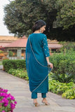 Gosriki Women'S Cotton Blend Straight Printed Kurta With Pant & Dupatta (Sawre Kerosin-Gs_S_Blue_Small),Blue,,B0CQPH1X8Z