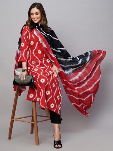 Anni Designer Women'S Cotton Blend Printed Straight Kurta With Pant & Dupatta Pack Of 2 (Combo-Mayavi Red-April-Sky Blue_S_Multi_Small),Multicolour,S,Cotton Blend,Regular,