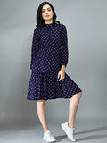 Leriya Fashion Women'S Dote Printed Mesh High Round Collar Neck Tunic Western Dress (Lf-Wd-1009-L) Blue