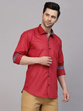 Lookmark Men'S Cotton Blend Stitched Solid Full Sleeve Shirt(New-Shirt 06-Xl) Red