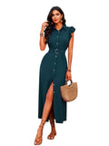 Oomph! WomenS Shirt Midi Dress | Ruffle Sleeves | ButtonDown Front | Waist Belt Detail | Collared Neck Casual & Vacation Dress