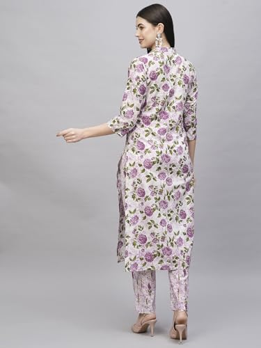 Gosriki Women'S Cotton Blend Straight Printed Kurta With Pant (Dafiya Purple-Gs_Xxl_Purple_Xx-Large),Purple,2,B0CSG5QJ3R