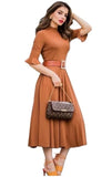 Anni Designer Women'S Lycra Cotton Solid Half Sleeve Belted Flowy Tiered A-Line Dress (Juli-Rust_M_Rust_Medium),Rust,M