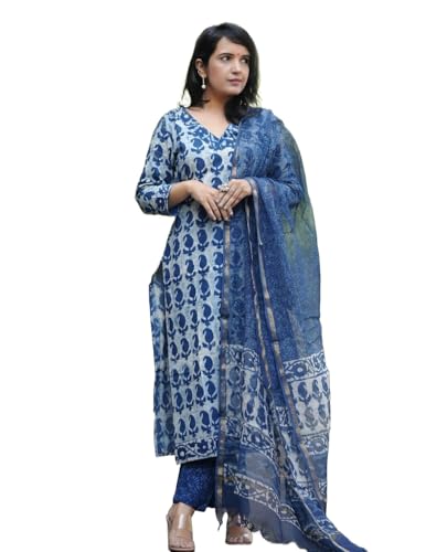 Alvami Women Kurta and Pant Set with Dupatta (L) Blue