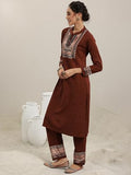 Libas Womens Yoke Design Wool Straight Kurta With Palazzos And Dupatta Rust 3Xl