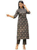 Anni Designer Women'S Rayon Blend Straight Printed Kurta With Pant (Ommy Black_Xxl_Black_Xx-Large),Black,2XL