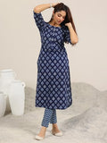 Libas Women'S Cotton Ethnic Motifs Kurta Set (400478_Blue_S)