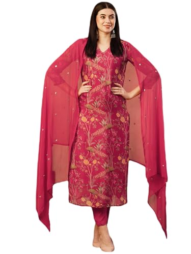 Anni Designer Women'S Cotton Blend Straight Printed Kurta With Pant & Dupatta (Shoko Red-Nfb_5Xl_Red_Xxxxx-Large),Red,5XL