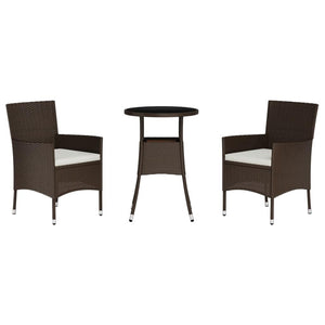 Vidaxl 3-Piece Brown Poly Rattan Patio Bistro Set Includes Cushioned Chairs And Tempered Glass Top Table – Sturdy, Weather-Resistant And Comfortable Outdoor Furniture For Deck, Garden, Lounge Area