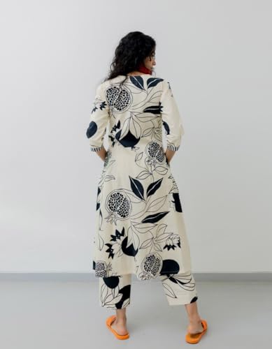 Anni Designer Women'S Rayon Blend Straight Printed Kurta With Pant (Anaar-Beige_4Xl_Beige_Xxxx-Large),Beige,4XL,Rayon Blend,Regular,