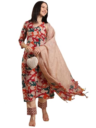 Gosriki Women'S Rayon Blend Straight Printed Kurta With Pant & Dupatta (Candy Beige-Vks01-Gs_3Xl_Beige_Xxx-Large),Beige,3,B0DK9N7767